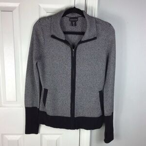 Adrienne Vittadini Checker Full Zip Mock Neck Sweater Jacket Size Medium